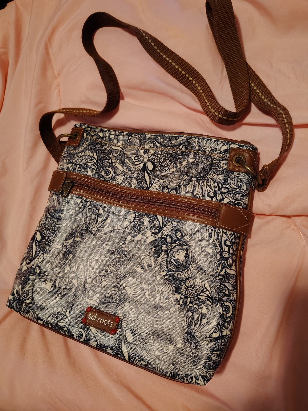 The Sak Navy and Brown Floral Crossbody Bag